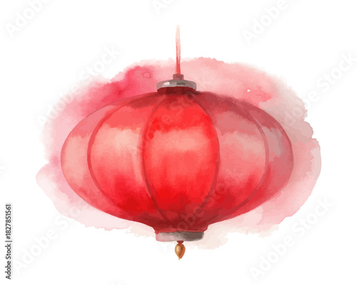 Watercolor Chinese Red Lantern isolated on white background