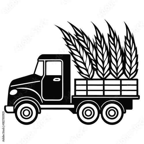 A black silhouette of a harvest truck vector