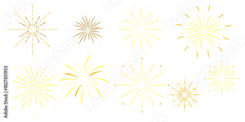 Fireworks.A set of different fireworks for celebration, joy and celebrations.Elements for postcards, posters, banners, animations, etc.Vector illustration