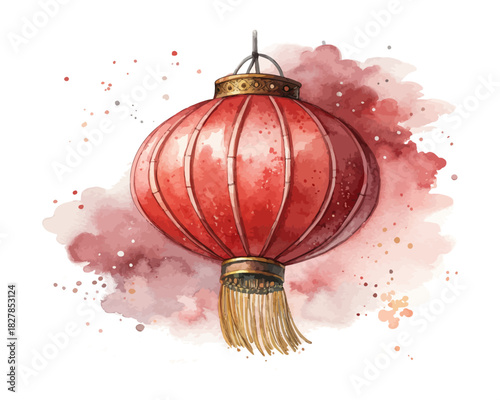 Watercolor Chinese Red Lantern vector illustration 