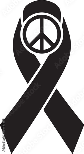 Black aids awareness ribbon with peace symbol for world aids day support and hope