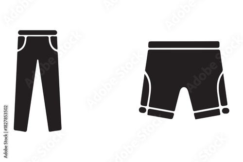 Two pairs of black athletic shorts and pants isolated on white background