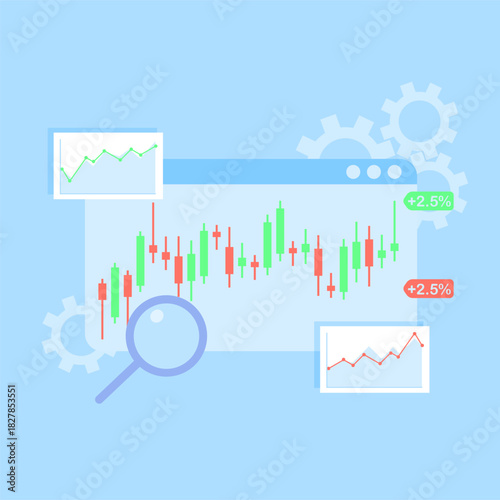 Illustration of Market Trend Analysis with Candlestick Patterns on Stock Charts