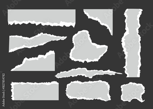 A set of torn paper elements with rough edges, perfect for collages, scrapbooking, digital designs, frames, notes and creative layouts.