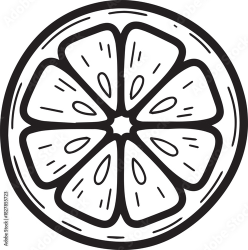 Hand-drawn orange slice illustration simple line art vector perfect for food blogs and summer-themed designs