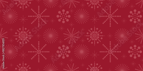 Seamless Christmas pattern with red snowflakes on dark red background. Perfect for textile prints, holiday decor, wrapping paper and festive designs
