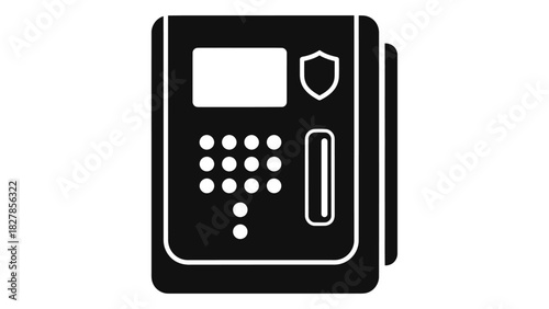 Automated teller machine icon with screen, keypad, and card slot for financial transactions and banking services