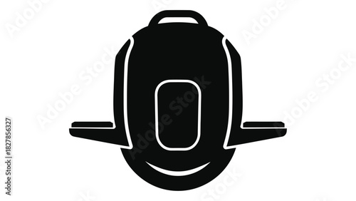 Black icon of a modern electric unicycle, a personal mobility device for urban commute and smart, eco-friendly travel.