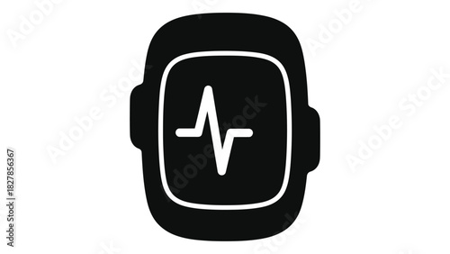 Black headphones icon featuring a white heartbeat or soundwave line, symbolizing audio, health, fitness, or rhythm, digi