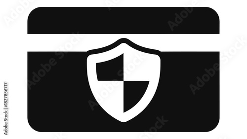 Secure credit card icon with shield symbol, representing online transaction safety and data protection services
