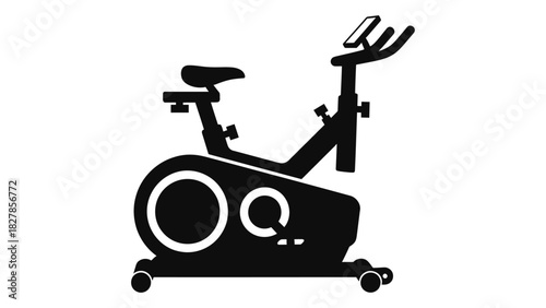 Stationary exercise bike silhouette for fitness and workout concepts, gym equipment for indoor cycling training icon