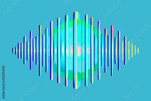 Abstract Sound Wave Visualization with Colorful Vertical Bars on Blue Background audio