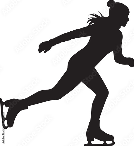Dynamic silhouette of a female figure skater performing an artistic move on ice