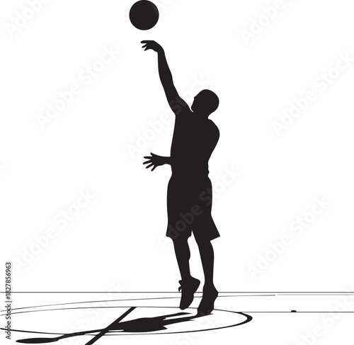 Dynamic silhouette of a basketball player shooting a ball in action