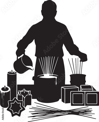 Candle maker silhouette pouring wax crafting homemade candles artistry hobby