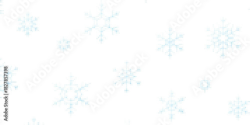 Dotted halftone snowflake background, winter snow season retro grunge texture vintage magazine style. Monochrome collage element for mixed media design Christmas new year decoration pop art. Vector