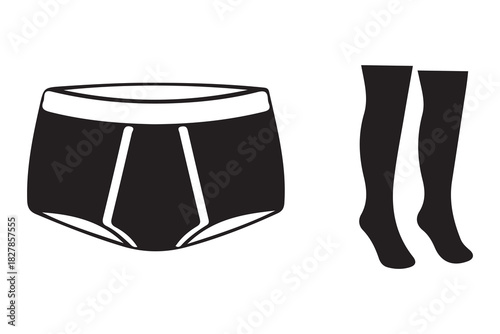Black silhouette of men s boxer briefs and knee high socks isolated on white background
