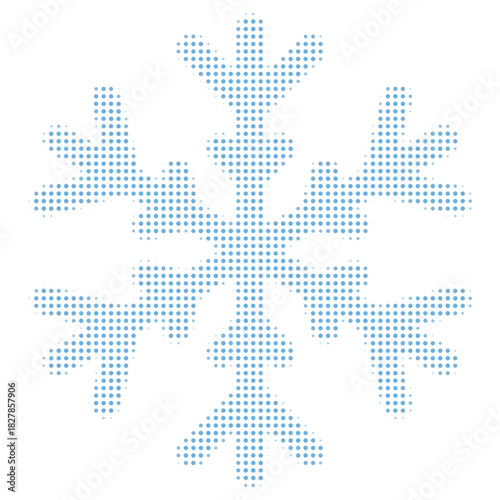 Dotted snowflake model isolated on transparent background winter snow season retro grunge halftone dotted texture vintage magazine style collage element for mixed media design
