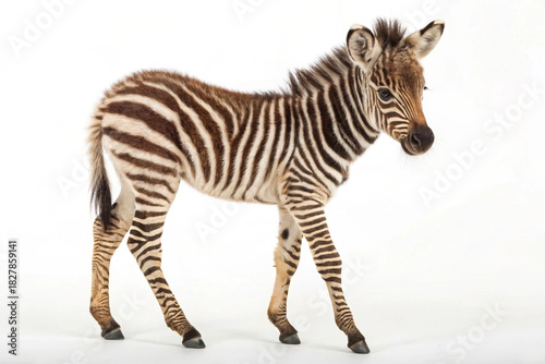 Foto An adorable baby zebra with big eyes and fluffy mane