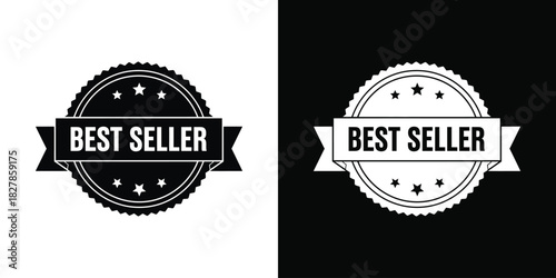 Best seller badge with ribbon and stars vector