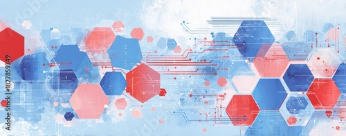 Abstract geometric network pattern with hexagons and circuit lines