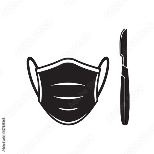  Illustration of scalpel and surgical mask representing healthcare silhouette vector