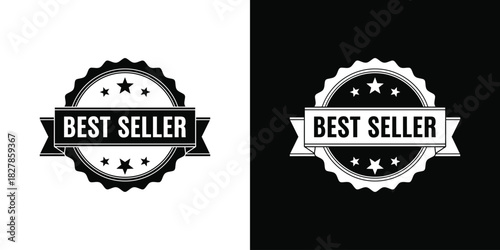 Best seller badge with ribbon and star emblem vector