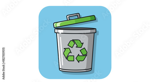 Green plastic recycle bin or garbage container with recycling symbol isolated on white