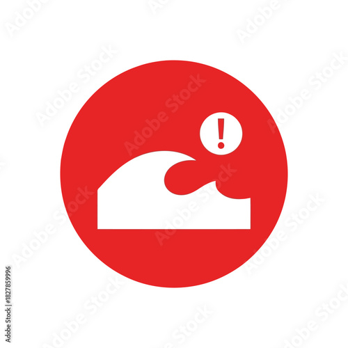 Tsunami wave warning icon. red ocean hazard alert symbol vector Vector