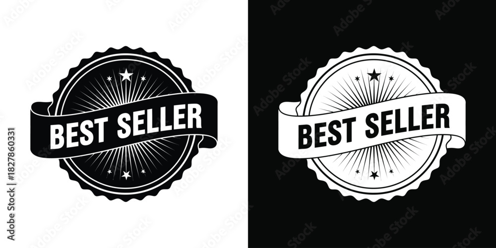 Fototapeta premium Best seller curved ribbon starburst badge vector