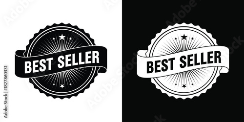 Best seller curved ribbon starburst badge vector