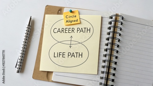 Flat lay of career path and life path diagram in a notebook