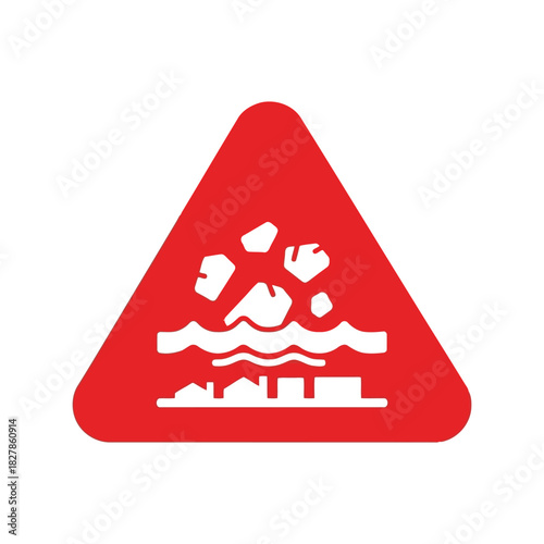 Natural disaster hazard icon: landslide, flood & residential warning Vector