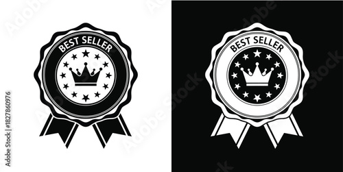 Best seller crown wavy rosette badge vector