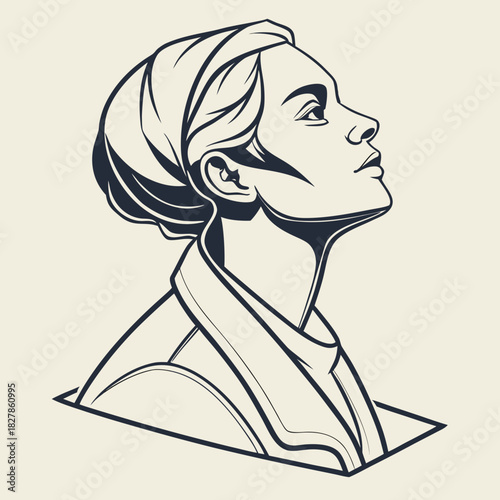 Woman looking up with hope and inspiration in a minimalist line drawing