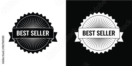 Best seller sunburst badge ribbon vector 