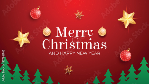 Merry Christmas banner template with festive decoration for christmas