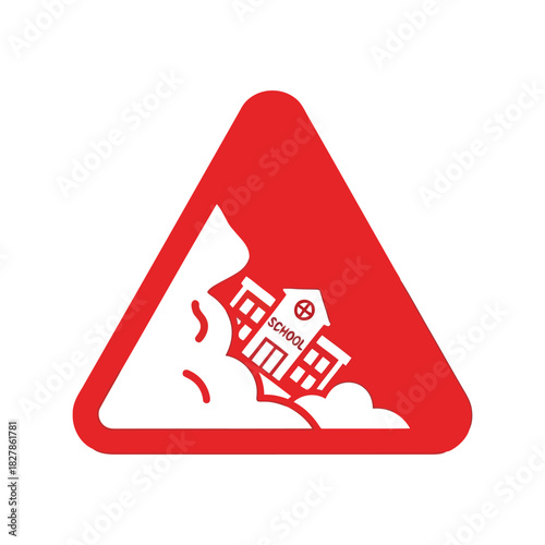 School landslide danger warning sign vector icon Vector