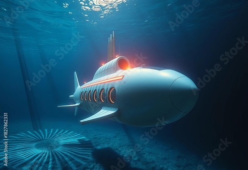 Wallpaper Mural Sleek, futuristic submarine submerged in deep ocean,  surveillance, submarine Torontodigital.ca