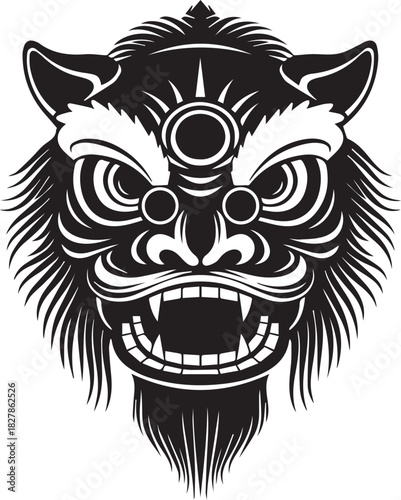 Traditional japanese foo dog or lion dance mask illustration