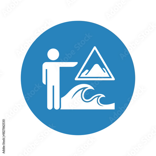 Tsunami warning evacuation route safety icon Vector