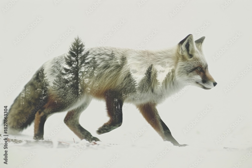 Fototapeta premium Animal with climate change background wildlife mammal fox.