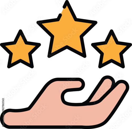 Hand holding stars, representing excellence and quality service rating