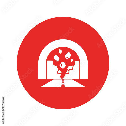 Tunnel collapse warning icon: road obstacle problem symbol Vector