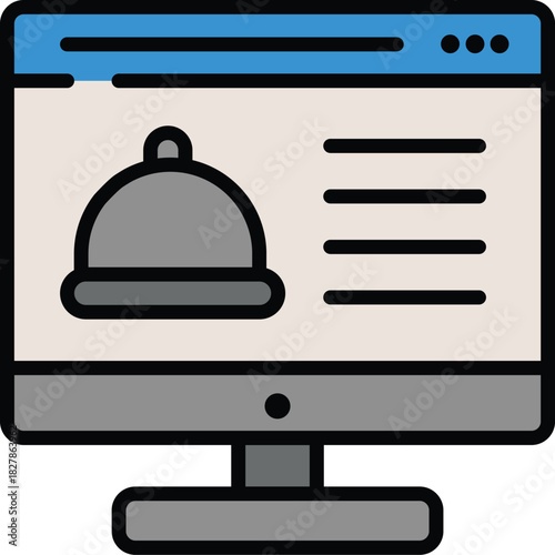 Modern Computer Display Icon for Online Food Ordering, Restaurant Menus, and Efficient Meal Delivery Services