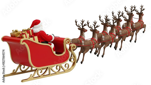Santa claus sleigh with reindeer isolated on transparent background