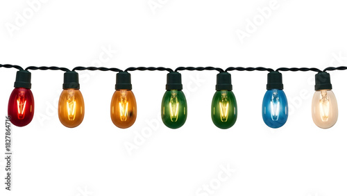 String of colorful christmas lights isolated on transparent background