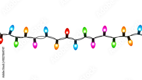 Colorful christmas lights string isolated on transparent background
