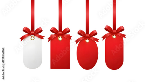 Red and white gift tags isolated on transparent background