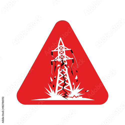 Broken electricity pylon warning sign: power failure hazard Vector